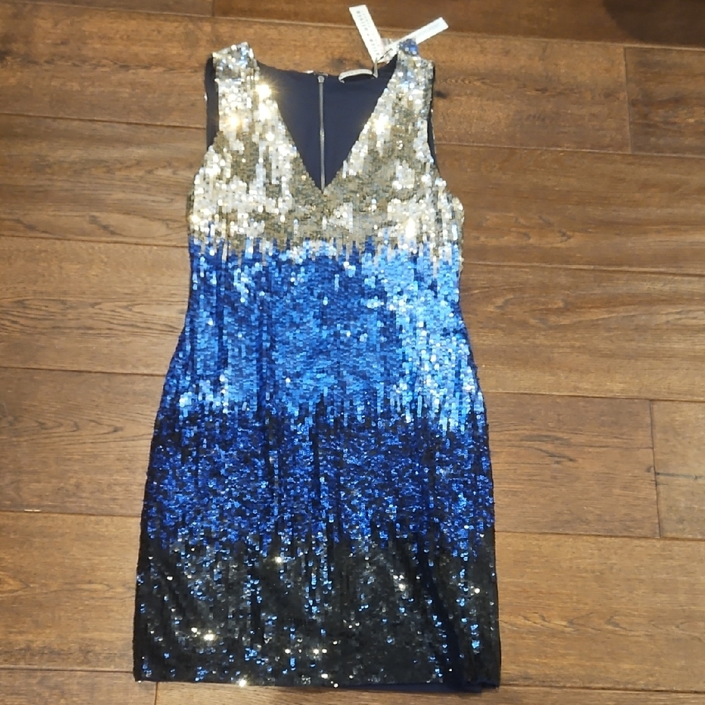Alice + Olivia Sequin Blue and Gold Dress